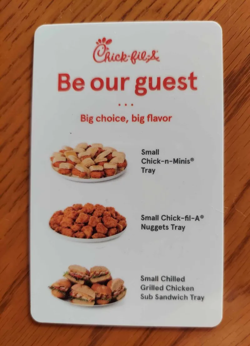 Chick-fil-a Be Our Guest Card - Free Small Tray